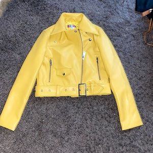 light yellow leather jacket